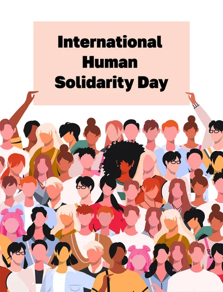 Journée Internationale Solidarité Humaine Portrait Groupe Hommes Femmes Tenant Une — Image vectorielle