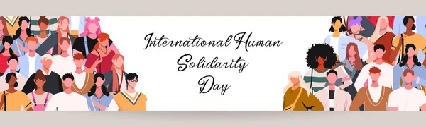Journée Internationale Solidarité Humaine Groupe Jeunes Hommes Femmes Modernes Bannière — Image vectorielle