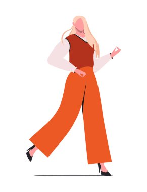 Genç modern kadın koşuyor. Hırslı iş kadını hayatta başarılı olmak ve hedeflerine ulaşmak için çabalıyor. Düz vektör çizimi beyaz arkaplanda izole edildi.