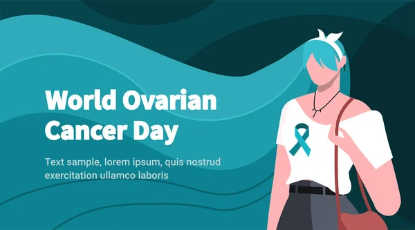 Ovarian Cancer Awareness Month Young Modern Woman Blue Green Hair — Image vectorielle