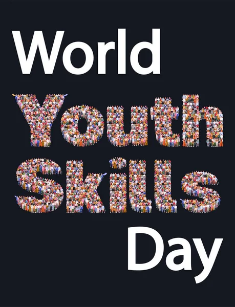 Grand Groupe Personnes Formant Mot Compétences Des Jeunes Journée Mondiale — Image vectorielle