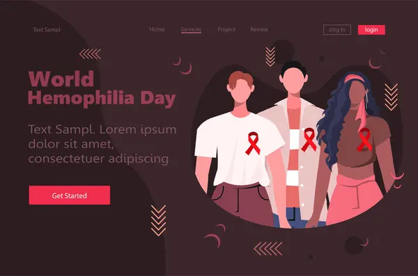 Всемирный День Гемофилии Молодые Люди Повседневной Одежде Красными Лентами Здравоохранение Векторная Графика