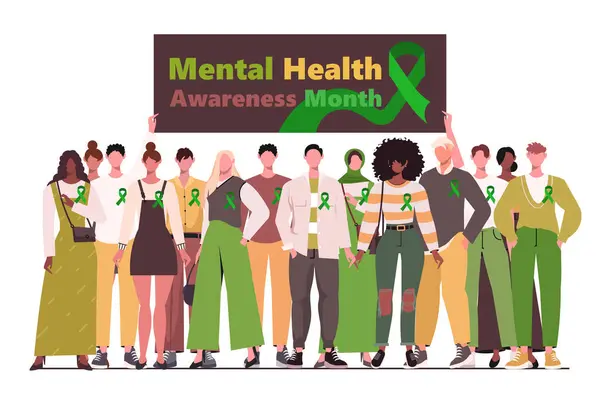 May Mental Health Awareness Month Banner Young Modern Men Women Стоковый вектор