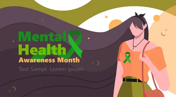 Mental Health Awareness Month Young Modern Woman Brown Hair Green Лицензионные Стоковые Векторы