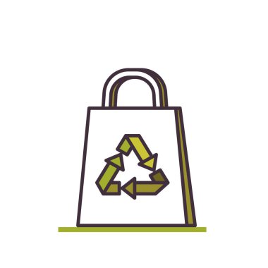 Yeşil geri dönüşüm sembollü kağıt torba simgesi. Sıfır Atık Kavramı. Plastik yok. Dünya ekolojisini kurtar. Düz vektör çizimi. Yapay zeka oluşturulmadı