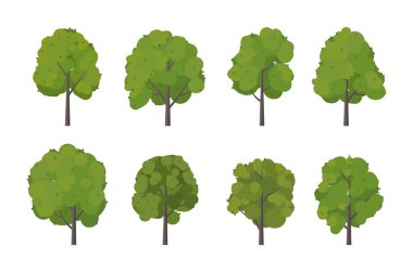 Collection green trees isolated on white background. Forest foliage plants. Set suitable for use in design or decoration. Vector illustration Not AI generated