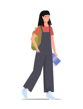 Elinde kitabı tutan mutlu Asyalı kız öğrenci. Liseli kız. Okula dönüp bilgi topluyorum. Yapay zeka olmayan vektör oluşturur