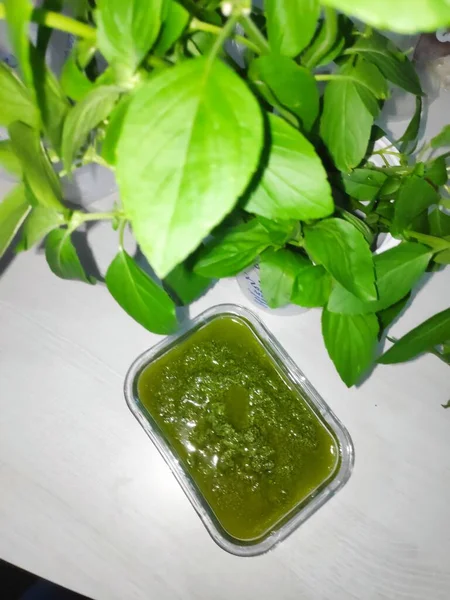 Pesto Sauce Made Organic Basil — Stock Photo, Image