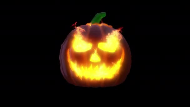 Gesneden Halloween Pompoen Brand Enge Jack Lantaarn Aan Het Lachen — Stockvideo