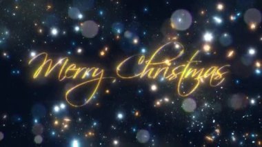  Yıldız Sahası Arkaplanında Kar Taneleriyle Altın Parıltısı Parçacıkları ile Mutlu Noeller Mesajları Animasyonu. Kusursuz Döngülenebilir Animasyon.