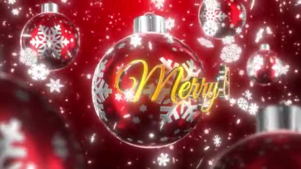 在充满圣诞装饰品和雪花的背景上快乐圣诞文字动画 无缝线可循环动画 — 图库视频影像