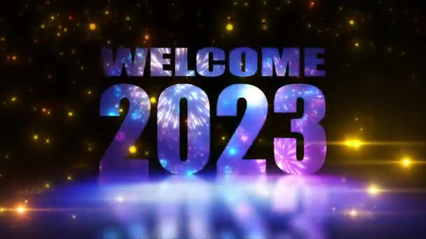 Witamy 2023 Pozdrowienie Wiadomość Animacja Fajerwerkami Cząsteczkami Światła Materiał Filmowy — Wideo stockowe