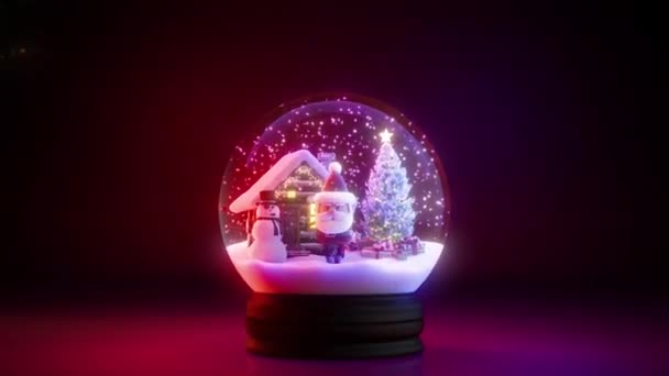 Wesołych Świąt Powitanie Tańczącym Mikołajem Kuli Śnieżnej Wideo Powitalne Nowy — Wideo stockowe