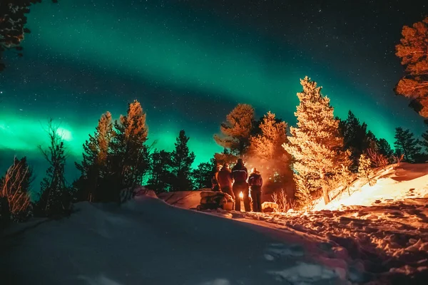 Beautiful Northern Lights Lake Mountains — Stock Photo, Image
