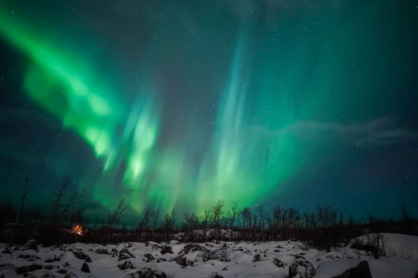 밤하늘에 북극의 북극광오로라 — 스톡 사진