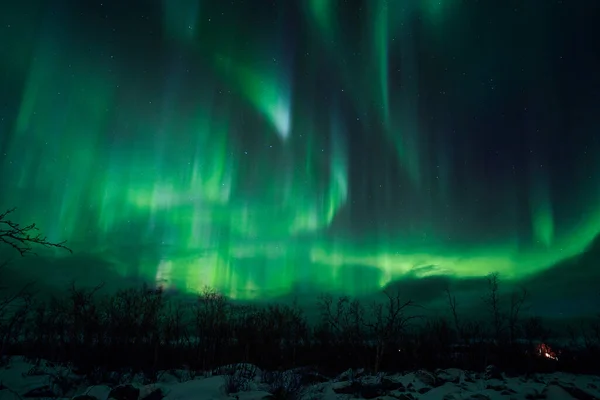 Aurora Borealis Green Mountains Norway — ストック写真