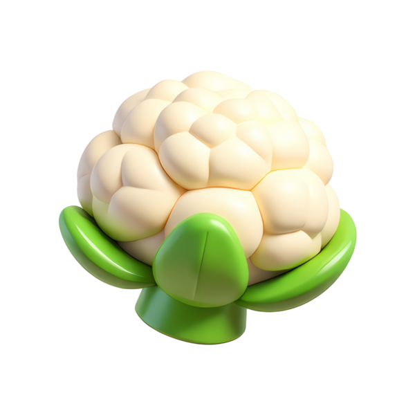 Karnabahar 3D Simge Parlatıcı Minimum Emoji Biçimi, İzole edilmiş PNG nesnesi