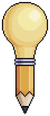 Beyaz zemin üzerinde 8bit oyun için piksel resim kalem lambası fikri ve yaratıcılık konsepti vektörü simgesi