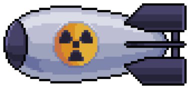 Beyaz zemin üzerinde 8bit oyun için piksel sanatı nükleer bomba atom bombası vektör simgesi