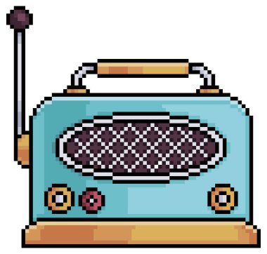 Beyaz arkaplanda 8bit oyun için piksel sanatı eski radyo vektör simgesi