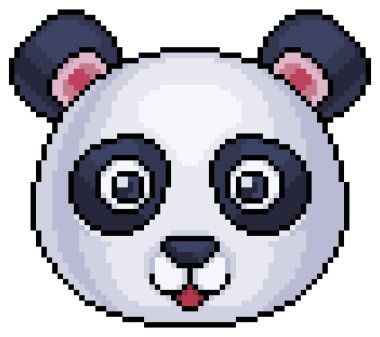 Beyaz zemin üzerinde 8bit oyun için piksel resim panda yüzü simgesi