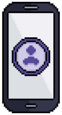 Beyaz arkaplanda 8bit oyunu için profil simgesi vektör simgesine sahip pikselli resim cep telefonu