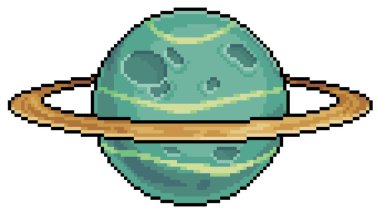 Beyaz arkaplanda 8bit oyun için halka vektör simgesine sahip pikselli sanat gezegeni