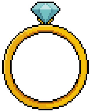 Beyaz arkaplanda 8bit oyun için elmas vektör simgesine sahip piksel resim halkası