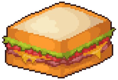 Beyaz zemin üzerinde 8bit oyun için pikselli sandviç fast food vektör simgesi