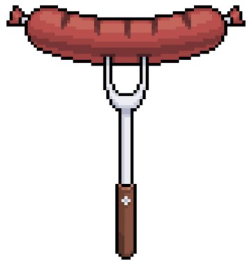 Beyaz zemin üzerinde 8bit oyun için çatal vektör simgesinde ızgara sosis