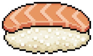 Piksel sanatı sake nigiri sushi Japon yemek vektör simgesi için 8bit beyaz zemin üzerinde oyun