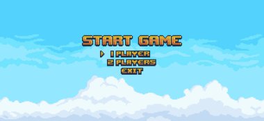 8bit oyun için gökyüzü ve bulutlu arkaplan vektörü ile piksel sanat oyunu menüsü 