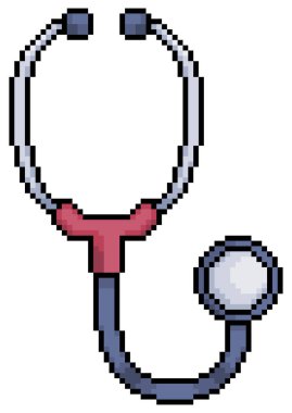 Beyaz zemin üzerinde 8bit oyun için piksel sanat steteskop hastane doktor vektör simgesi