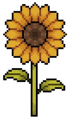 Beyaz arkaplanda 8bit oyun için pikselli ayçiçeği ögesi