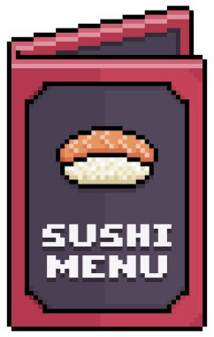 Pixel art sushi and japanese food menu paper menu vector icon for 8bit game on white background clipart