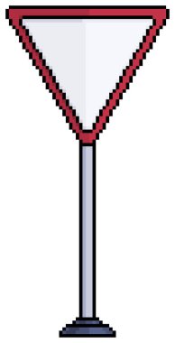 Beyaz zemin üzerinde 8bit oyun için piksel sanatı üçgen yol işareti vektör simgesi