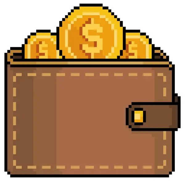 Bozuk paralı pikselli sanat cüzdanı. Para vektör simgesini beyaz arkaplanda 8bit oyuna kaydet