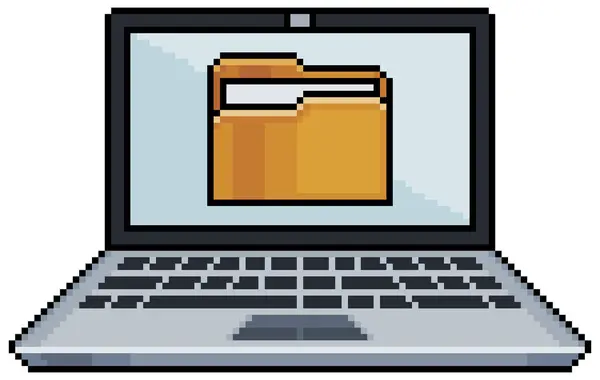 Beyaz zemin üzerinde 8bit oyun için belge dizini ikonu vektör simgesine sahip piksel sanat dizüstü bilgisayar