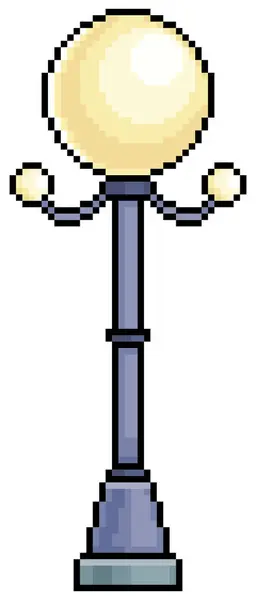 Pikselli sanat parkı lambası direği. Beyaz arkaplanda 8bit oyun için kentsel mobilya vektör simgesi