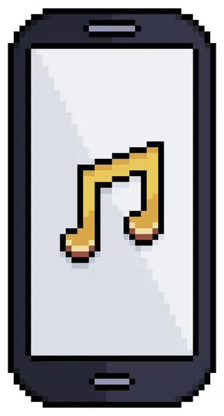 Beyaz zemin üzerinde 8bit oyun için müzik simgesi vektör simgesi olan pikselli cep telefonu