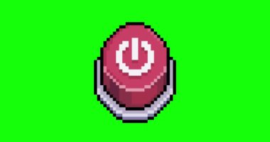 Piksel sanatında kırmızı güç kapatma düğmesi ve yeşil arkaplanda 8bit stili