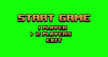 Piksel sanatının ev ekranı ve 8-bit stil oyunu, yeşil arkaplandaki Oyun ev menüsü