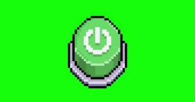 Yeşil güç düğmesi animasyonu 8-bit piksel resim tarzında yeşil arkaplanda