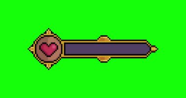 Piksel sanatındaki bir oyundan bir yaşam çubuğunun canlandırılması ve yeşil arkaplanda 8-bit biçimi
