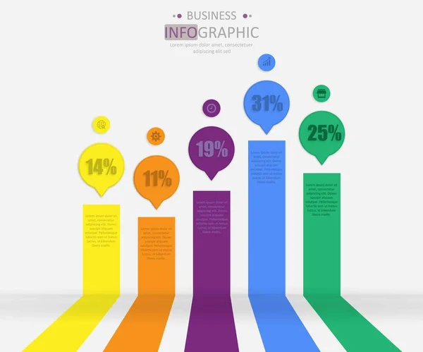 Infographic Template Modern Style Colors Circle Rainbow Shapes Five Percent — Stok Vektör