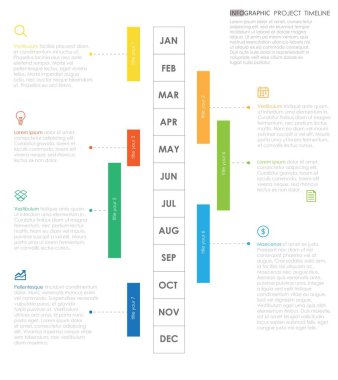 İş için zaman çizgisi şeması Infographic şablonu. 12 Ay modern zaman çizelgesi takvimi sunum vektörü bilgisel.