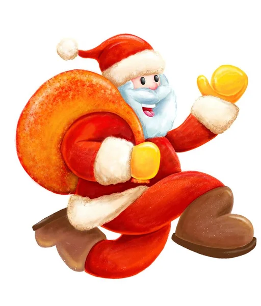 Babbo Natale Che Corre Sul Bianco Illustrazione Pittura Digitale — Foto Stock