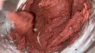 Custard mixed with cocoa in the dish