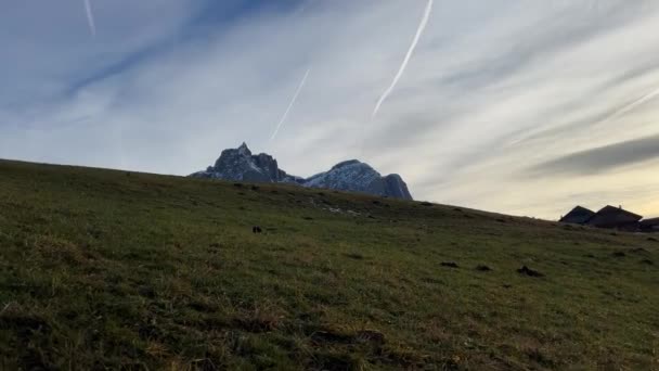 Montagna Rocciosa Invernale Può Essere Visto Dalla Collina Verde — Video Stock