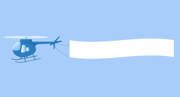 青い空にバナー付きの漫画スタイルで青いヘリコプター — ストックベクタ